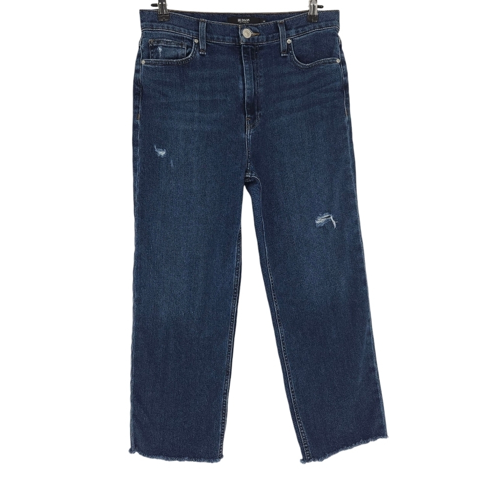 Hudson Remi Straight Crop Jeans High Rise Quince Dark Wash Distressed Denim 30